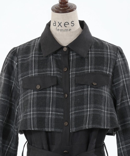axes femme（アクシーズファム）の「起毛チェックバイカラーワンピース（ワンピース・レディース・ネイビー/ブラウン/ブラック・FREE）」の8枚目の写真