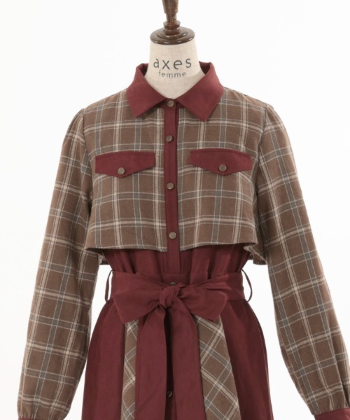 axes femme（アクシーズファム）の「起毛チェックバイカラーワンピース（ワンピース・レディース・ネイビー/ブラウン/ブラック・FREE）」の20枚目の写真