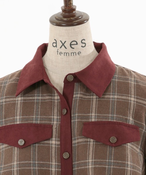 axes femme（アクシーズファム）の「起毛チェックバイカラーワンピース（ワンピース・レディース・ネイビー/ブラウン/ブラック・FREE）」の21枚目の写真