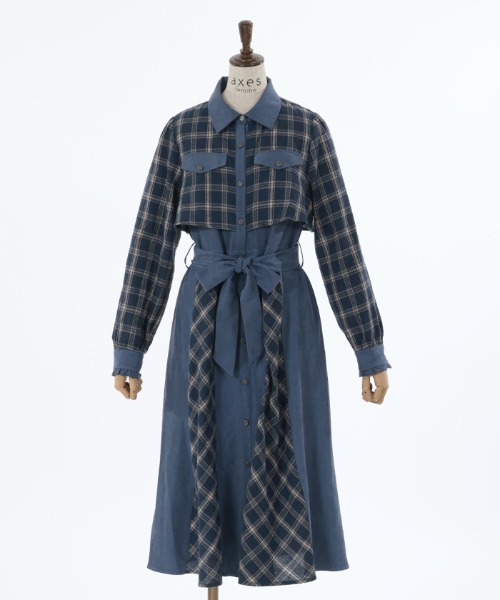 axes femme（アクシーズファム）の「起毛チェックバイカラーワンピース（ワンピース・レディース・ネイビー/ブラウン/ブラック・FREE）」の16枚目の写真
