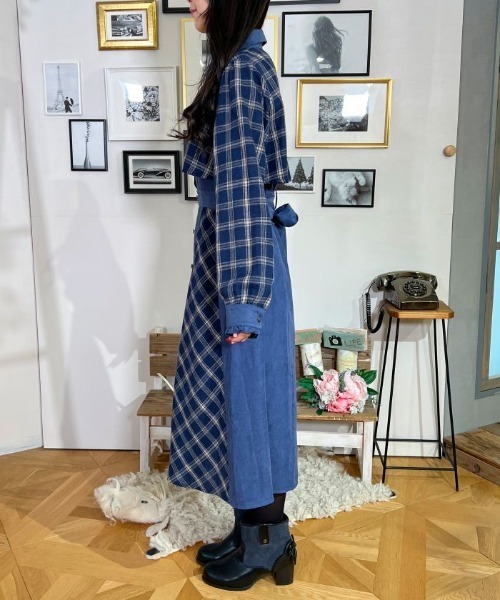 axes femme（アクシーズファム）の「起毛チェックバイカラーワンピース（ワンピース・レディース・ネイビー/ブラウン/ブラック・FREE）」の14枚目の写真