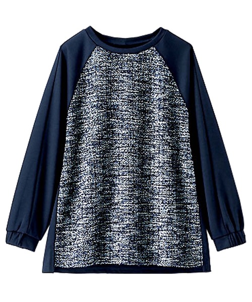 BELLUNA PLUS(ベルーナ)の「ツイード調切替デザインプルオーバー(Tシャツ/カットソー・レディース・イエロー系/ネイビー系/ブラック系・MEDIUM/LARGE/X-LARGE)」の5枚目の写真