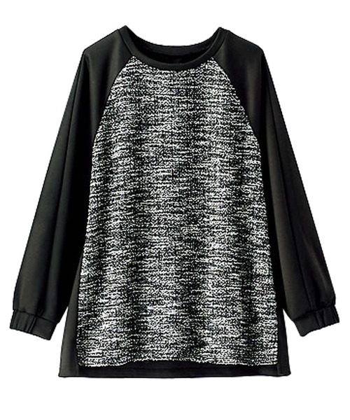 BELLUNA PLUS(ベルーナ)の「ツイード調切替デザインプルオーバー(Tシャツ/カットソー・レディース・イエロー系/ネイビー系/ブラック系・MEDIUM/LARGE/X-LARGE)」の4枚目の写真
