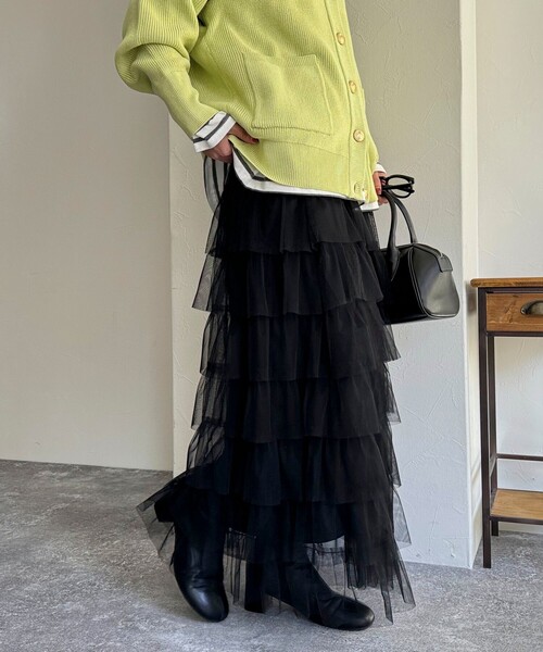 fredy emue(フレディエミュ)の「チュールティアードスカート(スカート・レディース・アイボリー/ブラック・38)」の2枚目の写真