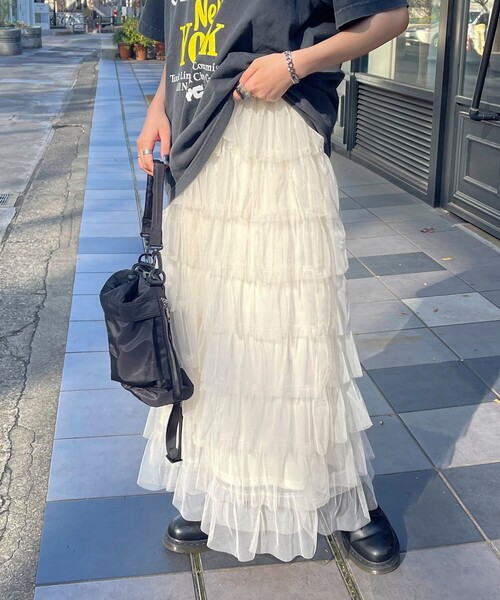 fredy emue(フレディエミュ)の「チュールティアードスカート(スカート・レディース・アイボリー/ブラック・38)」の14枚目の写真