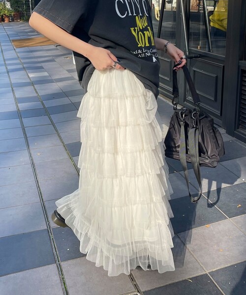 fredy emue(フレディエミュ)の「チュールティアードスカート(スカート・レディース・アイボリー/ブラック・38)」の16枚目の写真