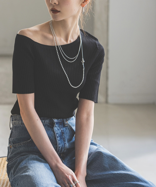 Noble（ノーブル）の「アシンメトリータイトニット（ニット/セーター・レディース・ブラック/マルチ/ホワイト・FREE）」の3枚目の写真