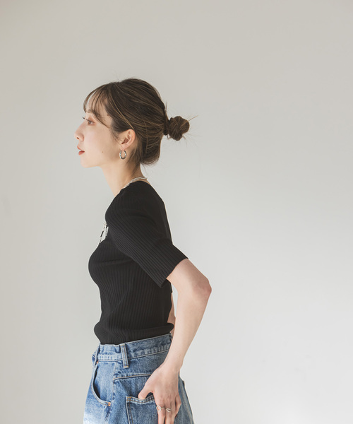 Noble（ノーブル）の「アシンメトリータイトニット（ニット/セーター・レディース・ブラック/マルチ/ホワイト・FREE）」の18枚目の写真