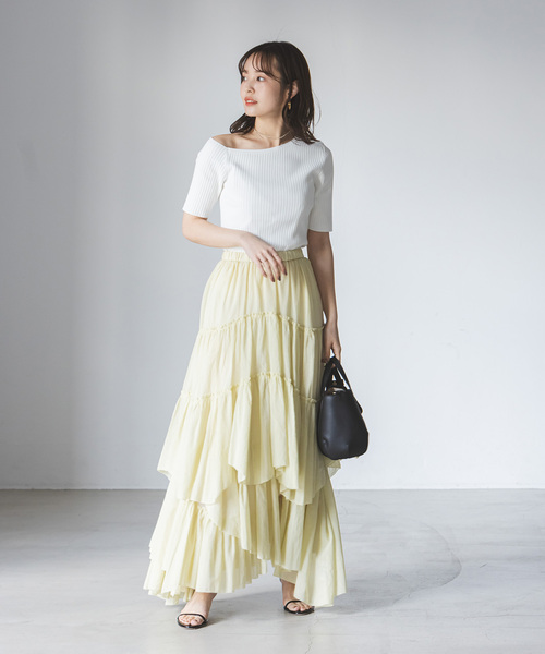 Noble（ノーブル）の「アシンメトリータイトニット（ニット/セーター・レディース・ブラック/マルチ/ホワイト・FREE）」の5枚目の写真