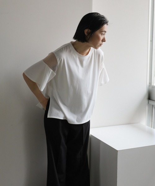 select MOCA(セレクトモカ)の「袖切替シアーフレアスリーブトップス(Tシャツ/カットソー・レディース・グレイッシュベージュ/ブラック/スミクロ/ネイビー/オフホワイト・FREE)」の21枚目の写真