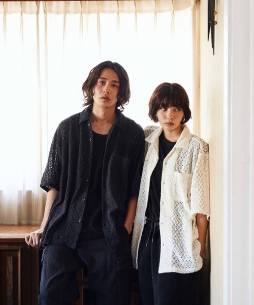 ムラサキスポーツ(ムラサキスポーツ)の「【ムラサキスポーツ限定】DEAR LAUREL/ディアローレル ニットシャツ/半袖シャツ オーバーサイズ レイヤード shirt D24S2403(シャツ/ブラウス・メンズ・ホワイト/ブラック・L/M)」の5枚目の写真