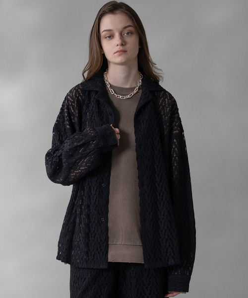 selle glant（セレグランテ）の「CORD LACE OPEN COLLAR SHEER SHIRT/コードレースオープンカラーシアーシャツ（シャツ/ブラウス・メンズ・ネイビー/ブラック・SMALL/LARGE/MEDIUM）」の17枚目の写真