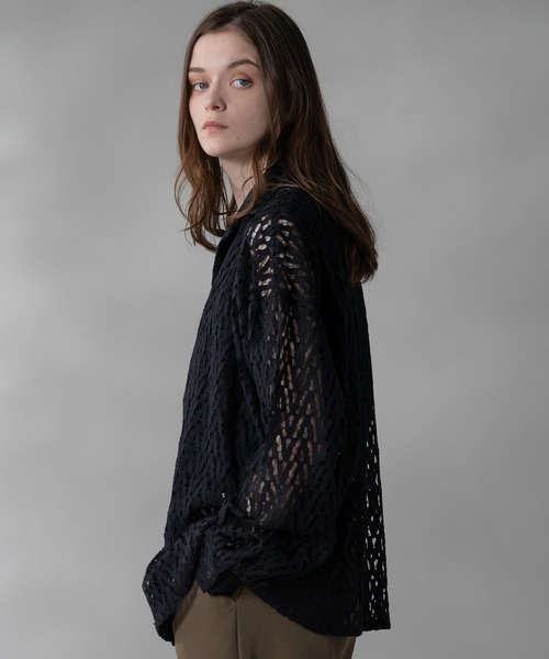 selle glant（セレグランテ）の「CORD LACE OPEN COLLAR SHEER SHIRT/コードレースオープンカラーシアーシャツ（シャツ/ブラウス・メンズ・ネイビー/ブラック・SMALL/LARGE/MEDIUM）」の21枚目の写真