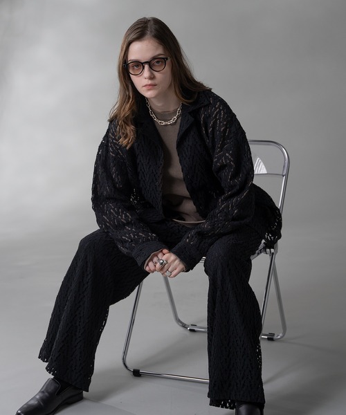 selle glant（セレグランテ）の「CORD LACE OPEN COLLAR SHEER SHIRT/コードレースオープンカラーシアーシャツ（シャツ/ブラウス・メンズ・ネイビー/ブラック・SMALL/LARGE/MEDIUM）」の16枚目の写真