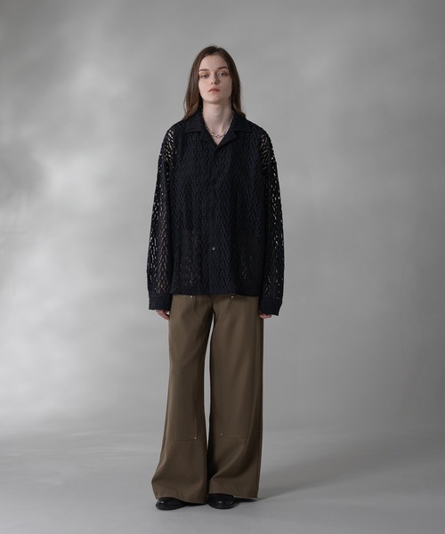 selle glant（セレグランテ）の「CORD LACE OPEN COLLAR SHEER SHIRT/コードレースオープンカラーシアーシャツ（シャツ/ブラウス・メンズ・ネイビー/ブラック・SMALL/LARGE/MEDIUM）」の15枚目の写真