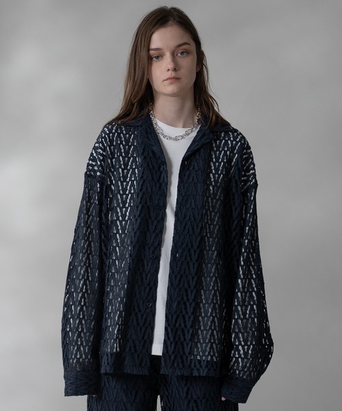 selle glant（セレグランテ）の「CORD LACE OPEN COLLAR SHEER SHIRT/コードレースオープンカラーシアーシャツ（シャツ/ブラウス・メンズ・ネイビー/ブラック・SMALL/LARGE/MEDIUM）」の9枚目の写真