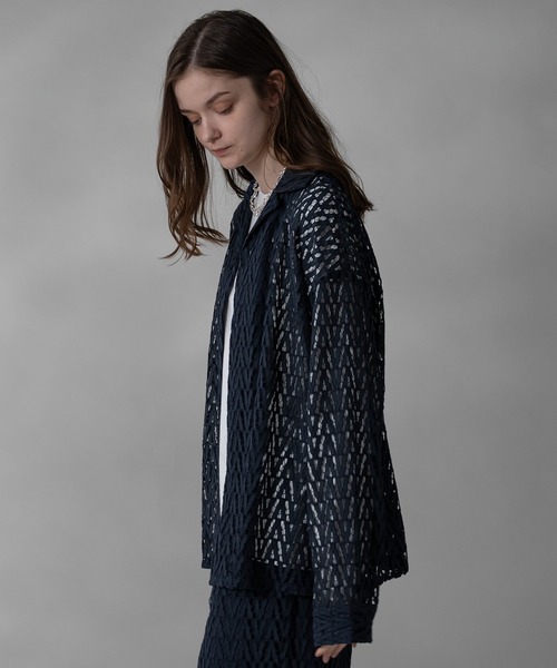 selle glant（セレグランテ）の「CORD LACE OPEN COLLAR SHEER SHIRT/コードレースオープンカラーシアーシャツ（シャツ/ブラウス・メンズ・ネイビー/ブラック・SMALL/LARGE/MEDIUM）」の10枚目の写真