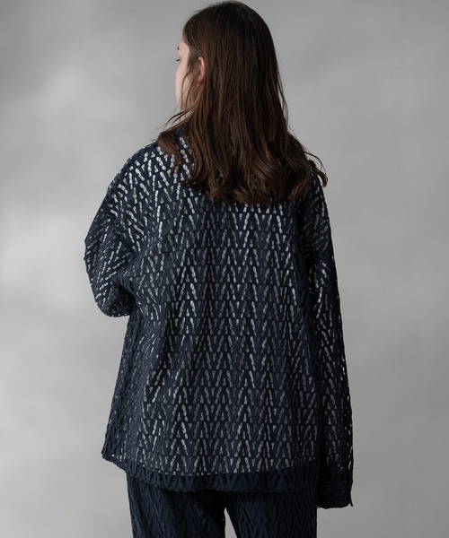 selle glant（セレグランテ）の「CORD LACE OPEN COLLAR SHEER SHIRT/コードレースオープンカラーシアーシャツ（シャツ/ブラウス・メンズ・ネイビー/ブラック・SMALL/LARGE/MEDIUM）」の3枚目の写真