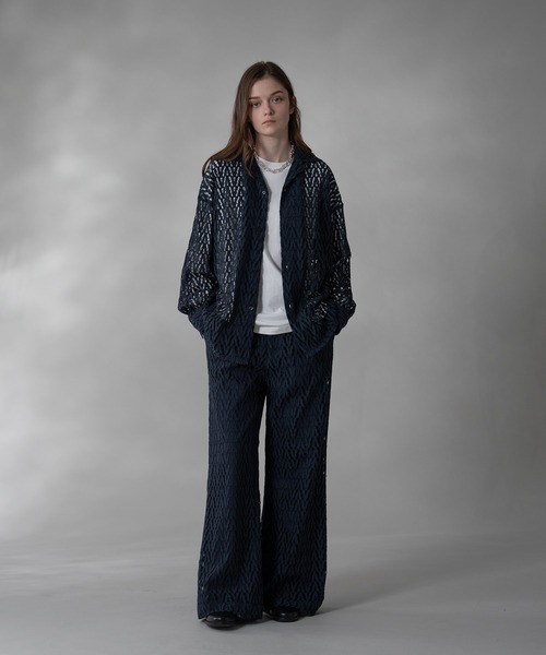 selle glant（セレグランテ）の「CORD LACE OPEN COLLAR SHEER SHIRT/コードレースオープンカラーシアーシャツ（シャツ/ブラウス・メンズ・ネイビー/ブラック・SMALL/LARGE/MEDIUM）」の4枚目の写真