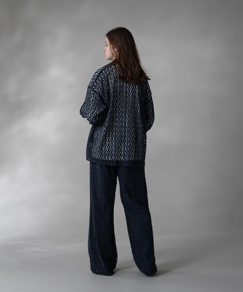 selle glant（セレグランテ）の「CORD LACE OPEN COLLAR SHEER SHIRT/コードレースオープンカラーシアーシャツ（シャツ/ブラウス・メンズ・ネイビー/ブラック・SMALL/LARGE/MEDIUM）」の6枚目の写真