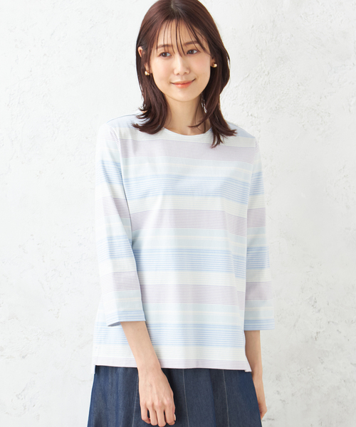DECOY SINCE 1981(デコイシンスイチキュウハチイチ)の「オーガニックコットンボーダーTシャツ(Tシャツ/カットソー・レディース・ブルー/オレンジ・M/L/LL)」の1枚目の写真