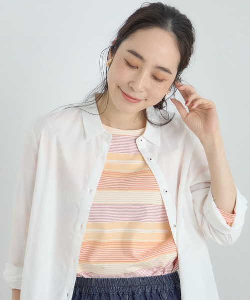 DECOY SINCE 1981(デコイシンスイチキュウハチイチ)の「オーガニックコットンボーダーTシャツ(Tシャツ/カットソー・レディース・ブルー/オレンジ・M/L/LL)」の2枚目の写真