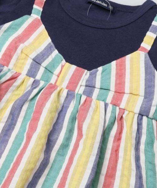 Moujonjon（ムージョンジョン）の「ストライプサッカーレイヤード風半袖Tシャツ（Tシャツ/カットソー・キッズ・ホワイト/ネイビー・140/130/120/110/100/90/80）」の6枚目の写真
