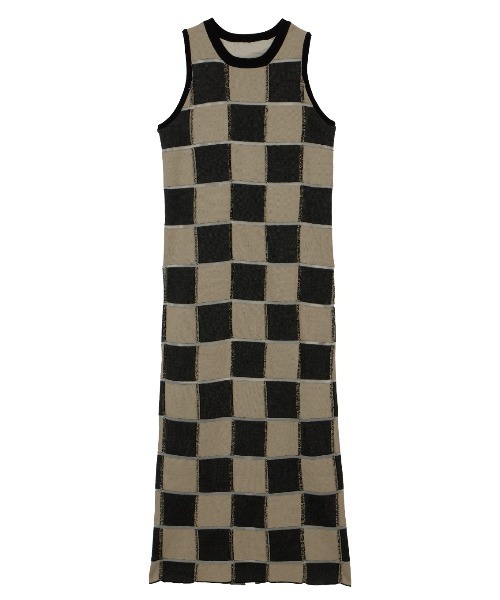 Ameri（アメリ）の「BLOCK CHECK JACQUARD DRESS（ワンピース
