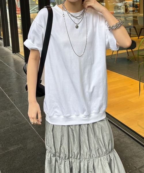 DouDou(ドゥドゥ)の「ハーフスリーブバックジップドッキングワンピース(ワンピース・レディース・ブラック/ホワイト/チャコールグレー・TM/FREE)」の8枚目の写真