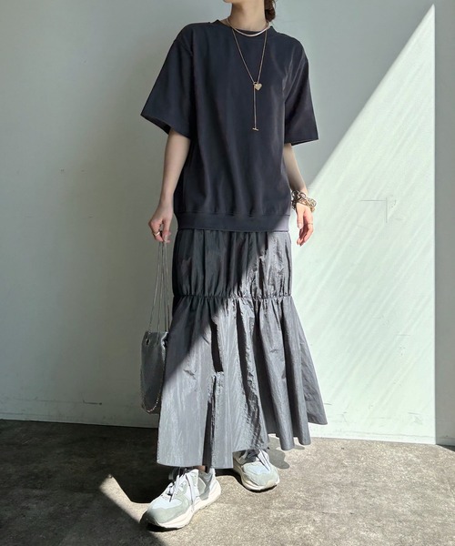 DouDou(ドゥドゥ)の「ハーフスリーブバックジップドッキングワンピース(ワンピース・レディース・ブラック/ホワイト/チャコールグレー・TM/FREE)」の11枚目の写真