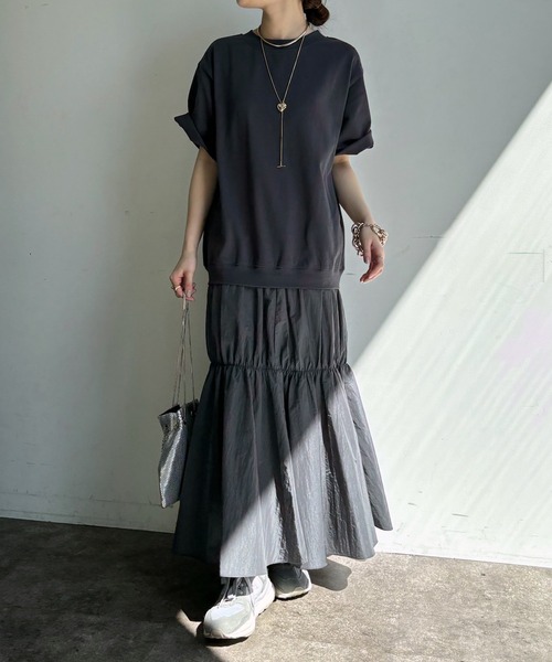 DouDou(ドゥドゥ)の「ハーフスリーブバックジップドッキングワンピース(ワンピース・レディース・ブラック/ホワイト/チャコールグレー・TM/FREE)」の13枚目の写真