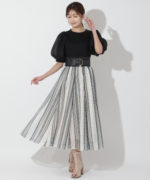 AND COUTURE（アンドクチュール）の「ウエストリブメッシュストライプ 