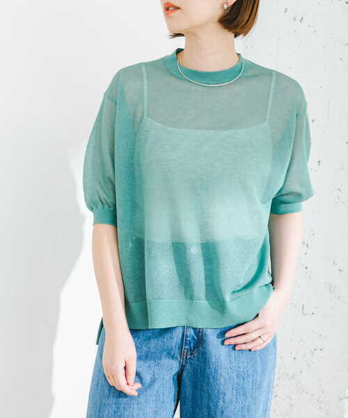 F by ROSSO（エフバイロッソ）の「F by ROSSO　シアーパフスリーブニット（ニット/セーター・レディース・シルバー/ブルー系その他/グリーン系その他/ブロンズ・FREE）」の2枚目の写真