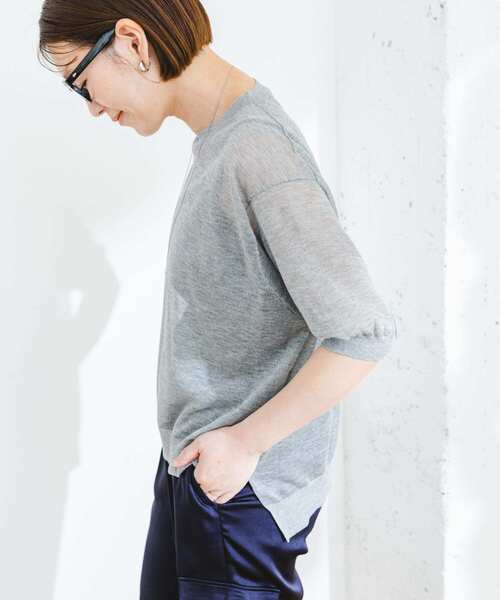 F by ROSSO（エフバイロッソ）の「F by ROSSO　シアーパフスリーブニット（ニット/セーター・レディース・シルバー/ブルー系その他/グリーン系その他/ブロンズ・FREE）」の6枚目の写真