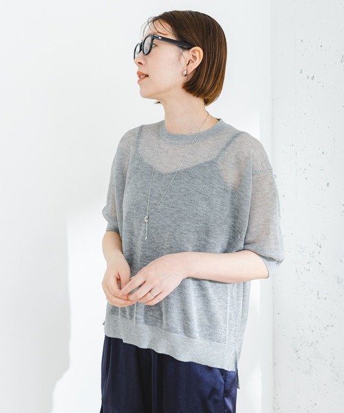 F by ROSSO（エフバイロッソ）の「F by ROSSO　シアーパフスリーブニット（ニット/セーター・レディース・シルバー/ブルー系その他/グリーン系その他/ブロンズ・FREE）」の9枚目の写真