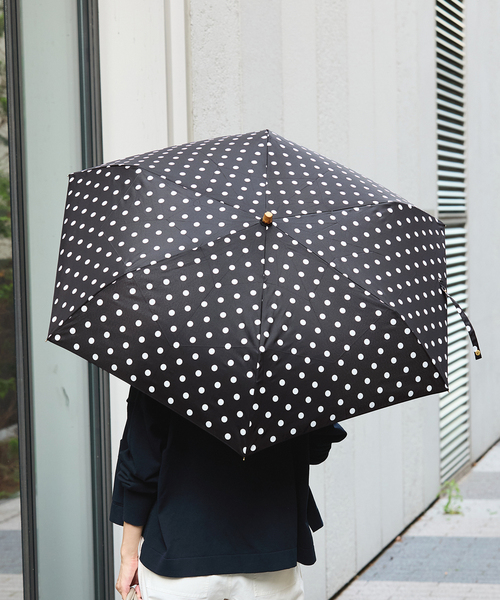 【軽量】FOLDING BAMBOO MINI 折り畳み傘　ネイビー×白ドット TRADITIONAL WEATHERWEAR】FOLDING BAMBOO MINI DOT 折りたたみ傘