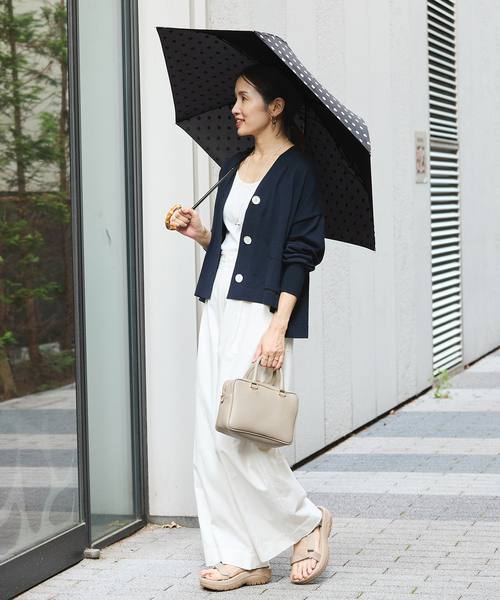 【軽量】FOLDING BAMBOO MINI 折り畳み傘　ネイビー×白ドット TRADITIONAL WEATHERWEAR】FOLDING BAMBOO MINI DOT 折りたたみ傘