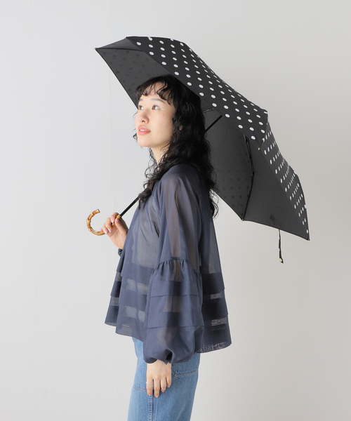 【軽量】FOLDING BAMBOO MINI 折り畳み傘　ネイビー×白ドット TRADITIONAL WEATHERWEAR】FOLDING BAMBOO MINI DOT 折りたたみ傘