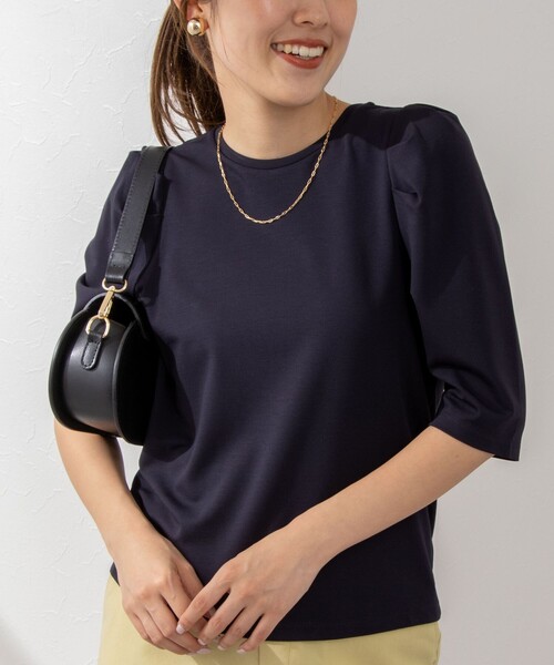 NOLLEY’S(ノーリーズ)の「接触冷感/UVカット クールタッチパフTシャツ(Tシャツ/カットソー・レディース・ネイビー/ベージュ/ブラック/オフホワイト・36/38)」の4枚目の写真