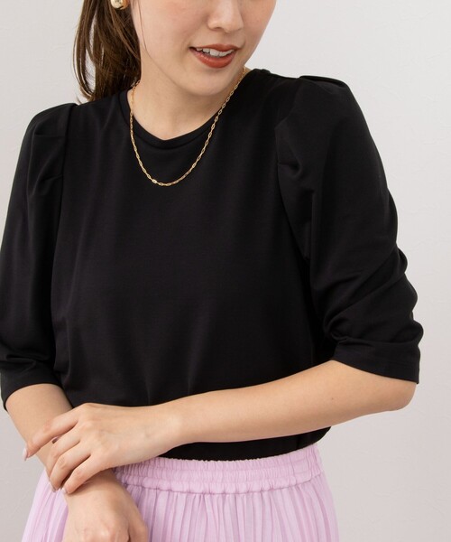 NOLLEY’S(ノーリーズ)の「接触冷感/UVカット クールタッチパフTシャツ(Tシャツ/カットソー・レディース・ネイビー/ベージュ/ブラック/オフホワイト・36/38)」の10枚目の写真