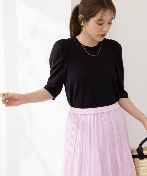 NOLLEY’S(ノーリーズ)の「接触冷感/UVカット クールタッチパフTシャツ(Tシャツ/カットソー・レディース・ネイビー/ベージュ/ブラック/オフホワイト・36/38)」の11枚目の写真