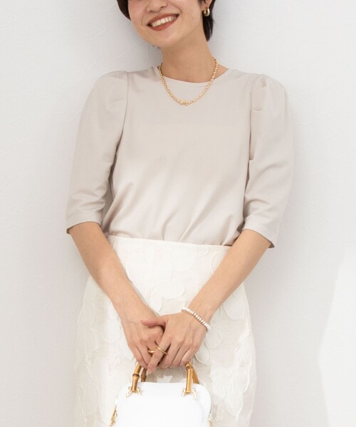 NOLLEY’S(ノーリーズ)の「接触冷感/UVカット クールタッチパフTシャツ(Tシャツ/カットソー・レディース・ネイビー/ベージュ/ブラック/オフホワイト・36/38)」の16枚目の写真