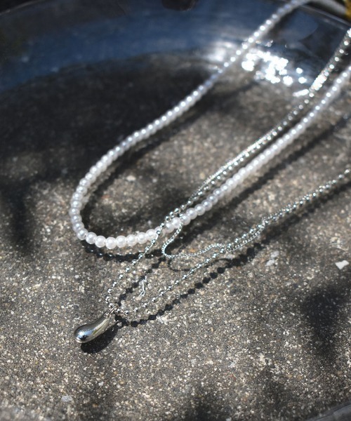 レイヤードパール&チェーンネックレス／layered pearl&chain