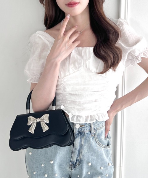 Loueme(ルエム)の「リボンメタルモチーフハンドバッグ/ショルダーバッグ(ショルダーバッグ・レディース・ホワイト/ブラック・FREE)」の12枚目の写真