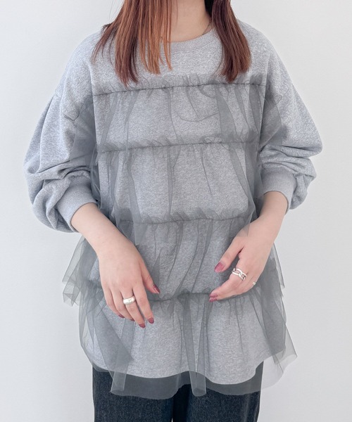 Heather（ヘザー）の「WEB限定　チュールフリル裏毛プルオーバー　143363（スウェット・レディース・ネイビー/グレー/オフホワイト・FREE）」の3枚目の写真