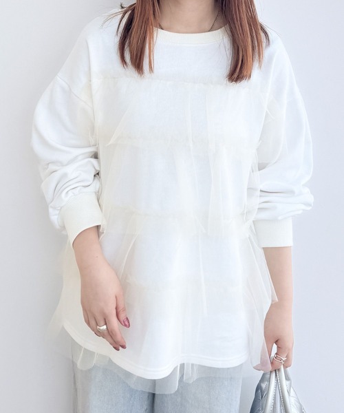 Heather（ヘザー）の「WEB限定　チュールフリル裏毛プルオーバー　143363（スウェット・レディース・ネイビー/グレー/オフホワイト・FREE）」の10枚目の写真