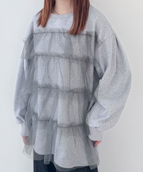 Heather（ヘザー）の「WEB限定　チュールフリル裏毛プルオーバー　143363（スウェット・レディース・ネイビー/グレー/オフホワイト・FREE）」の20枚目の写真