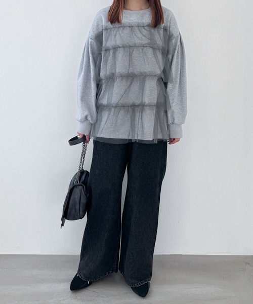 Heather（ヘザー）の「WEB限定　チュールフリル裏毛プルオーバー　143363（スウェット・レディース・ネイビー/グレー/オフホワイト・FREE）」の21枚目の写真