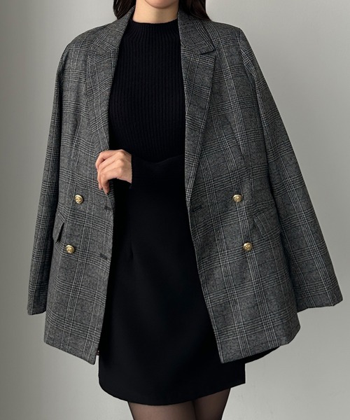 セール】【無地/チェック】ゴールドボタンテーラードジャケット