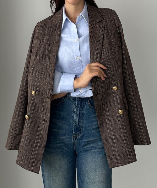 Louere（ルエレ）の「【無地/チェック】ゴールドボタンテーラード
